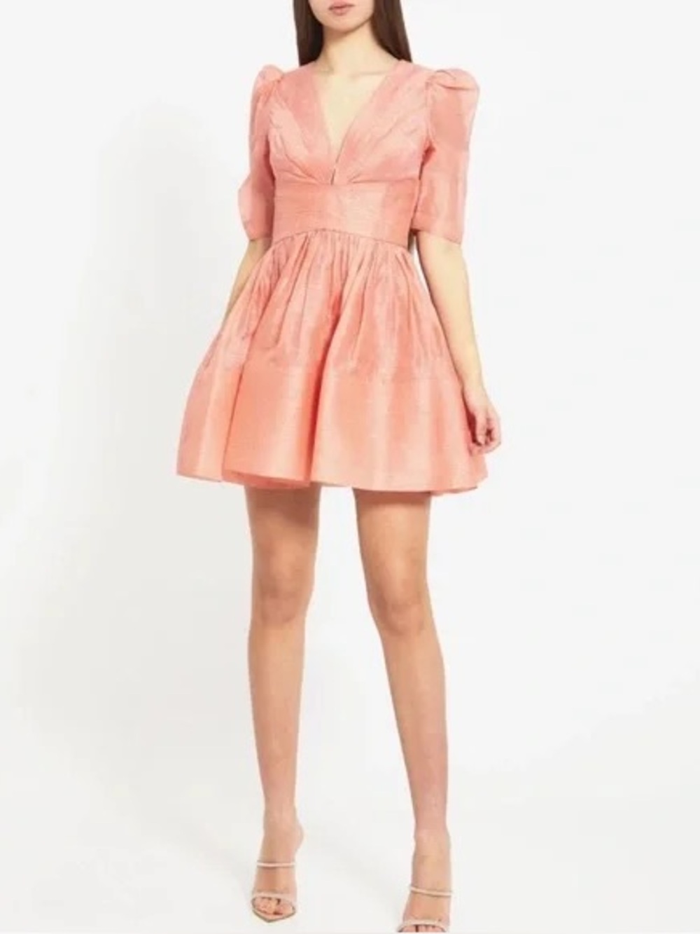Zimmermann Wonderland Coral Pink V-Neck Mini Dress